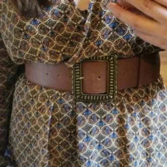 Western Boho Brown Vegan Leather Wide Oversized Belt - Picture 5 of 6
